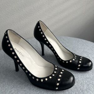 Bebe Y2K Heels Womens 6.5 Black White Leather Polka Dot Siren Vintage Retro